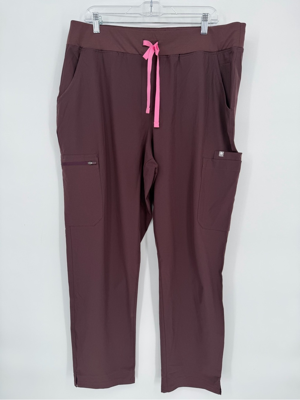 Figs Women's Burgundy Track Pants with Pink Drawstring